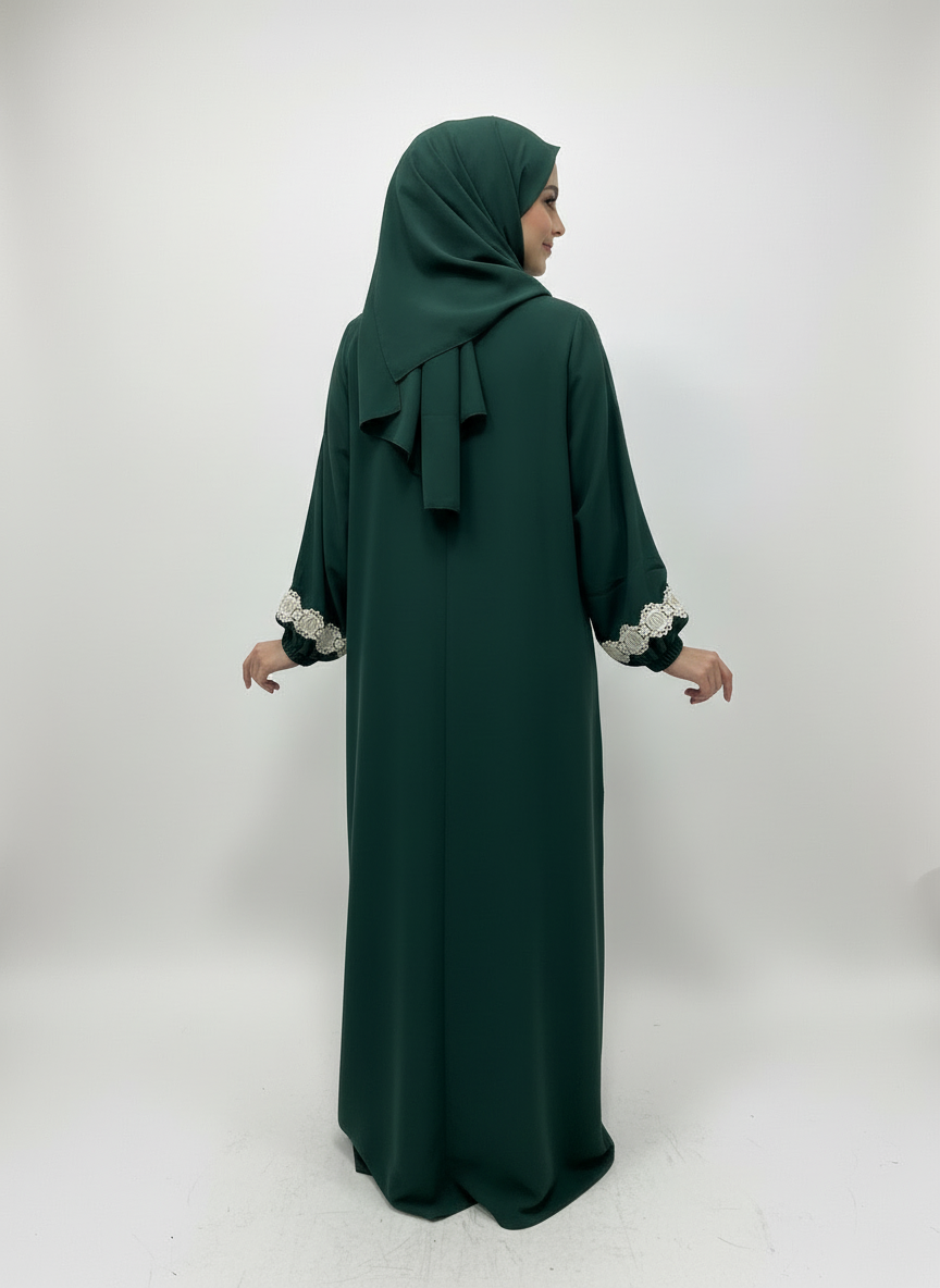 Women Prayer Dress Mineral Green With White Dantel - Image 3