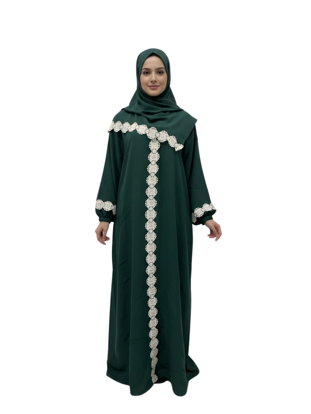 Women Prayer Dress Mineral Green With White Dantel
