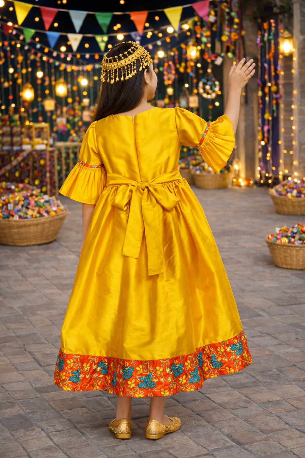 Girls Hugallaila Traditional Dress Yellow - Image 4
