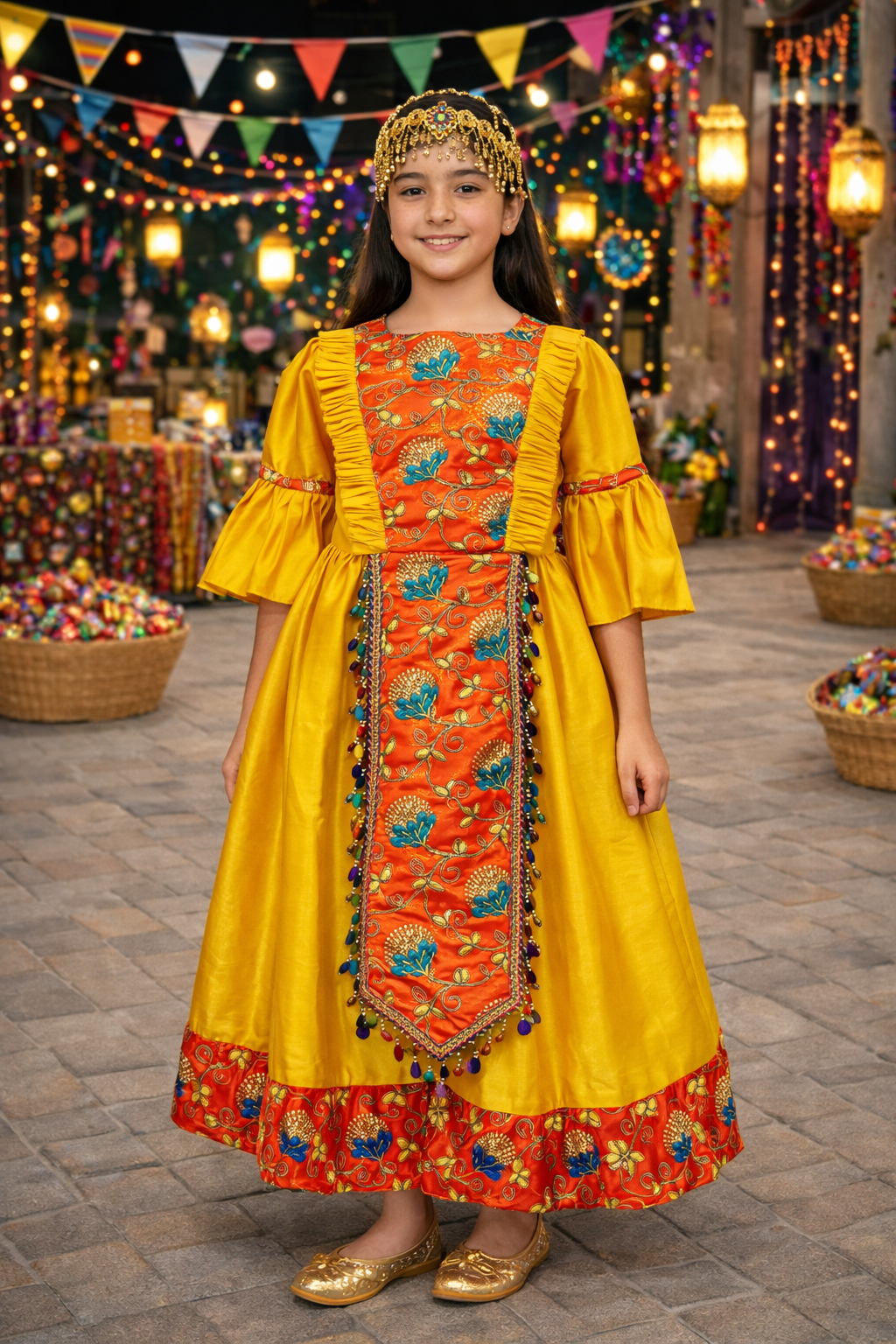 Girls Hugallaila Traditional Dress Yellow