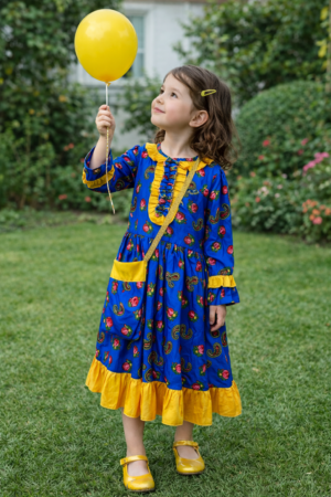 Girls Hugallaila Dress | Traditional Dress | Blue | Vertical Floral