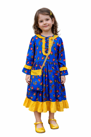 Girls Hugallaila Dress | Traditional Dress | Blue | Vertical Floral
