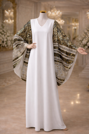 جلابية رمضان ابيض مع كحليRAMADAN JALABIA