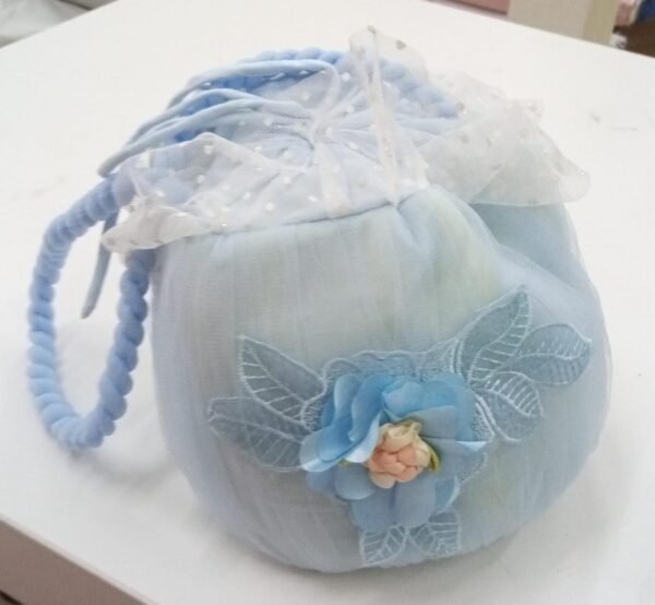 Fashionable Girls Hand Bag Blue With Tulle Flower Lamora