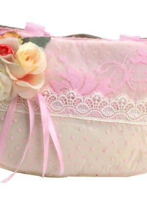 Fashionable Girls Hand Bag Off White With Pink Lace Lamora