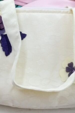 Stylish Girls Hand Bag Cream With Purple Flowers Lamora