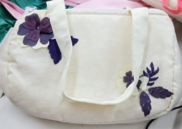 Stylish Girls Hand Bag Cream With Purple Flowers Lamora