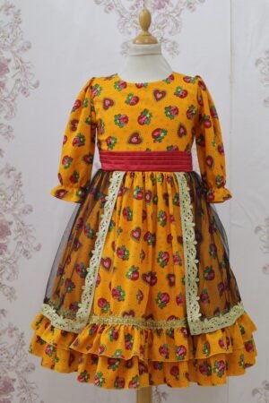 Traditional Dress Maroon Heart Printing With Golden Lace