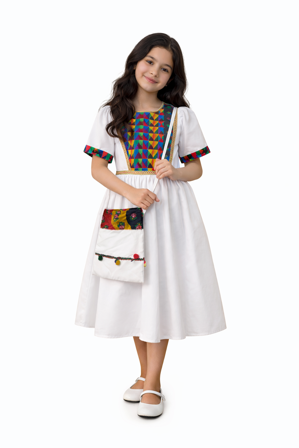 Girls Hugallaila Traditional Dress White Print Body فستان حق اللیلۃ