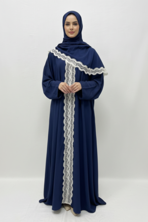 Prayer Dress For Women ملابس صلاة للنساء Teelish Blue With White Dantel