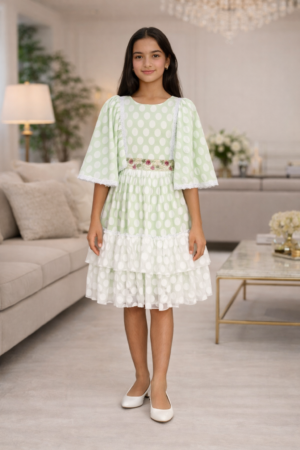 Dot Tulle Girls Party Dress - Light Green