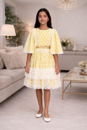 Dot Tulle Girls Party Dress - Yellow