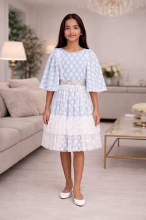 Dot Tulle Girls Party Dress - Blue