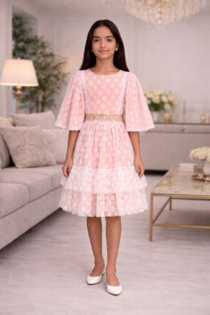 Dot Tulle Girls Party Dress - Pink