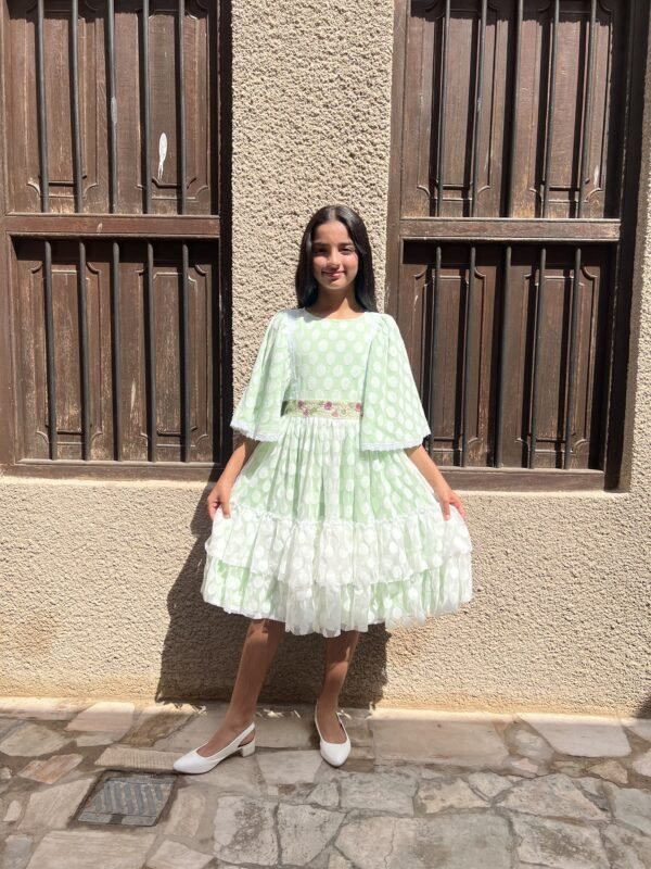 Dot Tulle Girls Party Dress - Light Green Lamora
