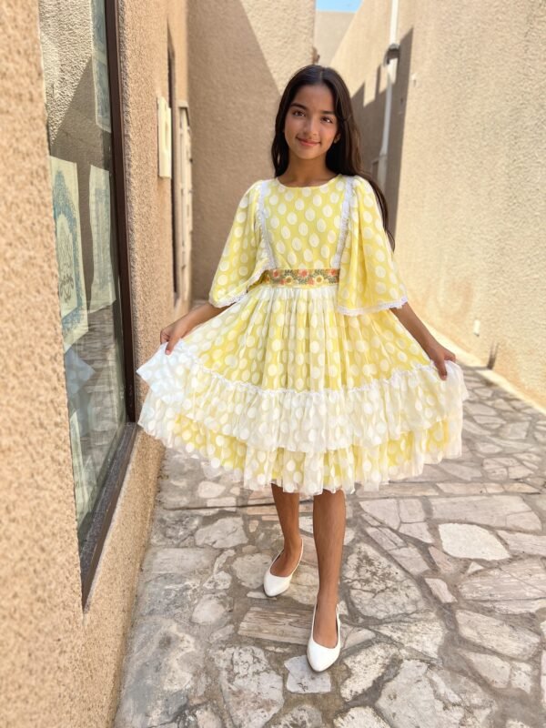 Dot Tulle Girls Party Dress - Yellow Lamora