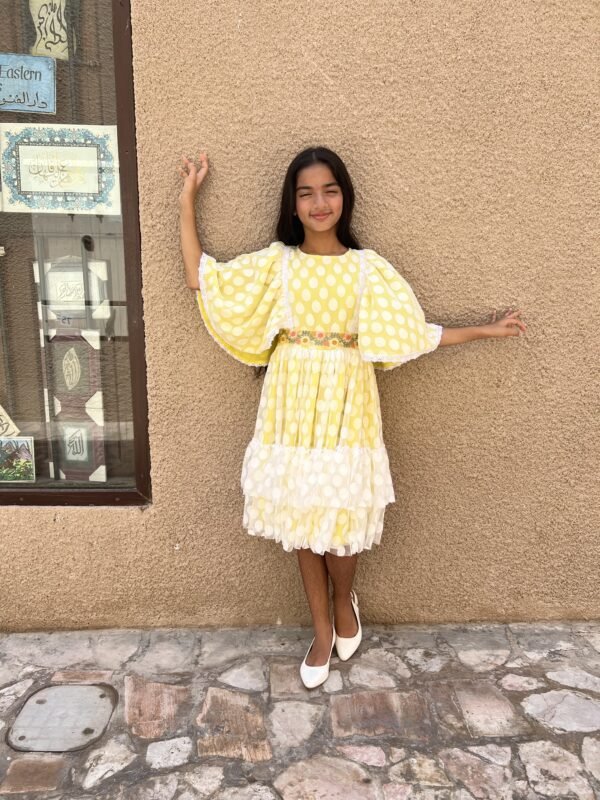 Dot Tulle Girls Party Dress - Yellow Lamora