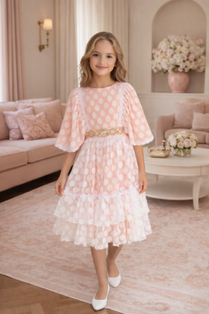 Dot Tulle Girls Party Dress - Pink