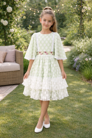 Dot Tulle Girls Party Dress - Light Green