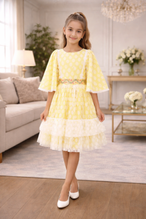 Dot Tulle Girls Party Dress - Yellow