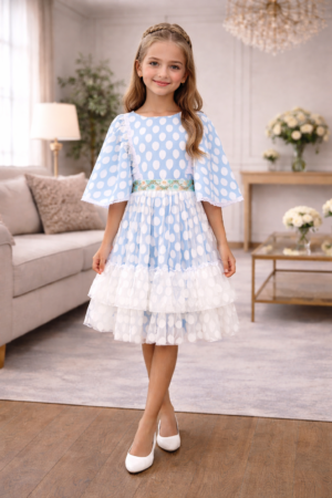 Dot Tulle Girls Party Dress - Blue