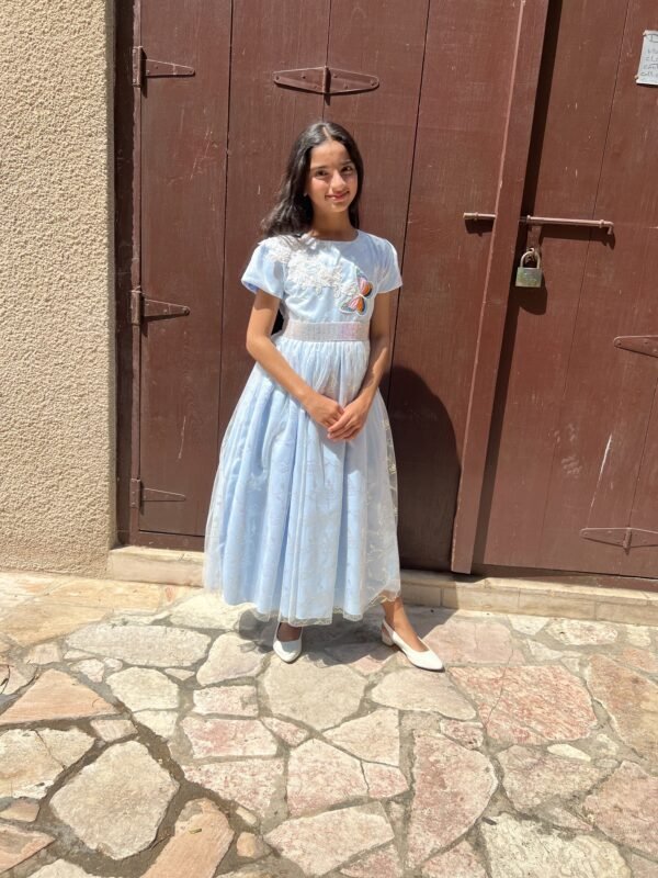 Girls Party Dress Light Blue With Tulle & Butterfly – Lamora