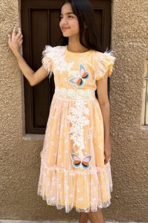 Girls-Party-Dress-With-Butterfly-Yellow-–-Lamora-6-scaled