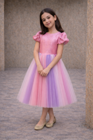 Girls Party Dress With Pink Pearls & Tulle | فستان بنات