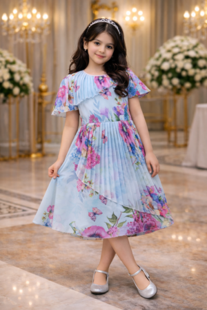 Lamora Floral Pleated Dress – Vibrant Girls’ Partywear