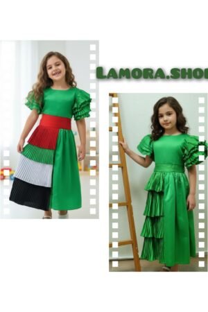 UAE National Day Dress For Girls - Green Ruffle Sleeves