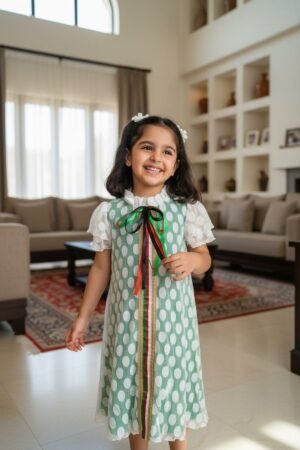 Green Dot Tule With Tie Emirates National Day Flag Dress