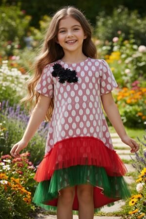 Red Dot Tulle UAE National Day Dress Flag For Girls