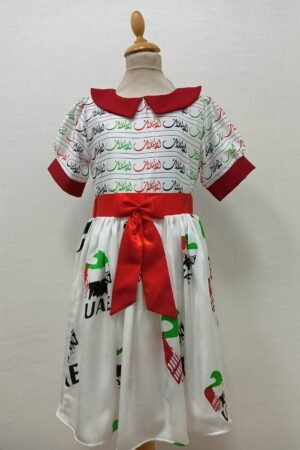 UAE National Day Dress For Girls Red Bow & Calligraphy
