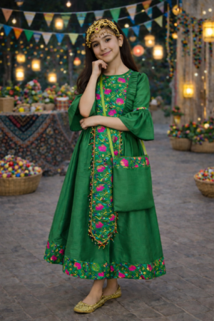 Girls Hugallaila Traditional Dress Green فستان حق الليلة