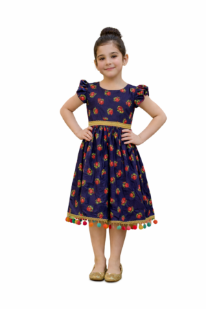 Girls Hugallaila Dress | Traditional Dress | Dark Purple With Golden Lace فستان حق الليلة