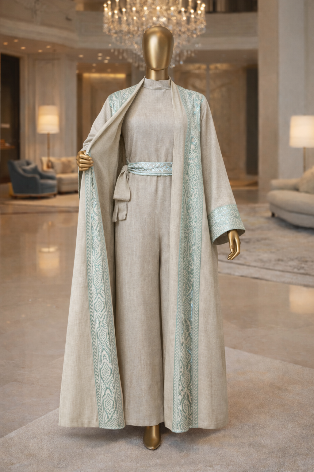 Young Girls Tracksuit Print Detailed 2Pcs Set Petrol Green فساتین بنات Lamora (3)