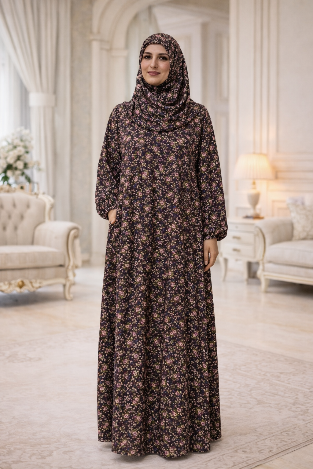 Floral Prayer Dress For Women ملابس صلاة للنساء Brown - Image 2