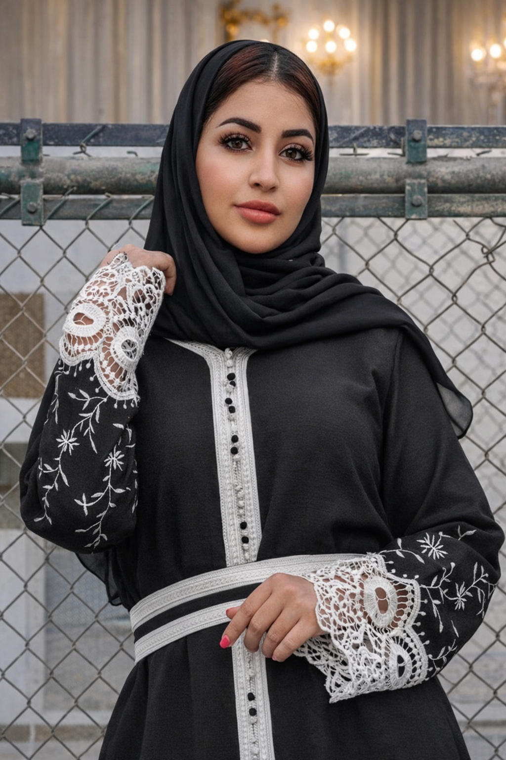 Women-Abaya-Black-Lamora Young Girls Tracksuit Print Detailed 2Pcs Set Petrol Green فساتین بنات Lamora (3)