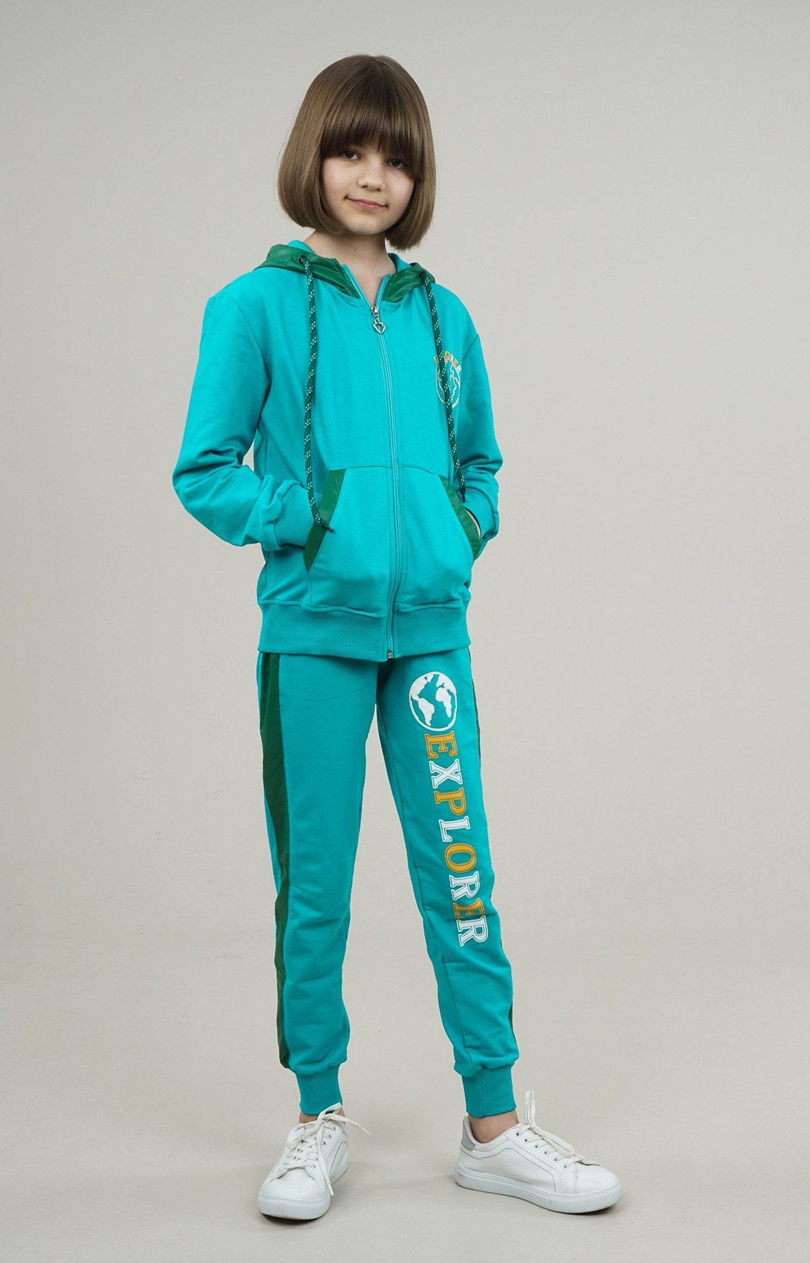 Young_Girls_Tracksuit Young Girls Tracksuit Print Detailed 2Pcs Set Petrol Green فساتین بنات Lamora (3)
