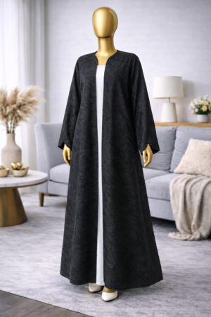 Black abaya with designed fabricb& White Under Abaya