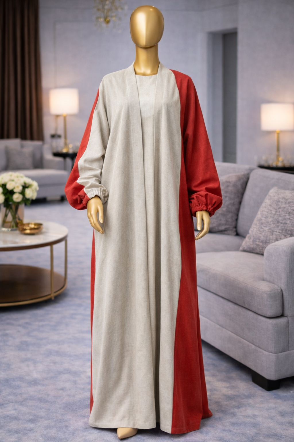 2 colour Linen Abaya - Lamora