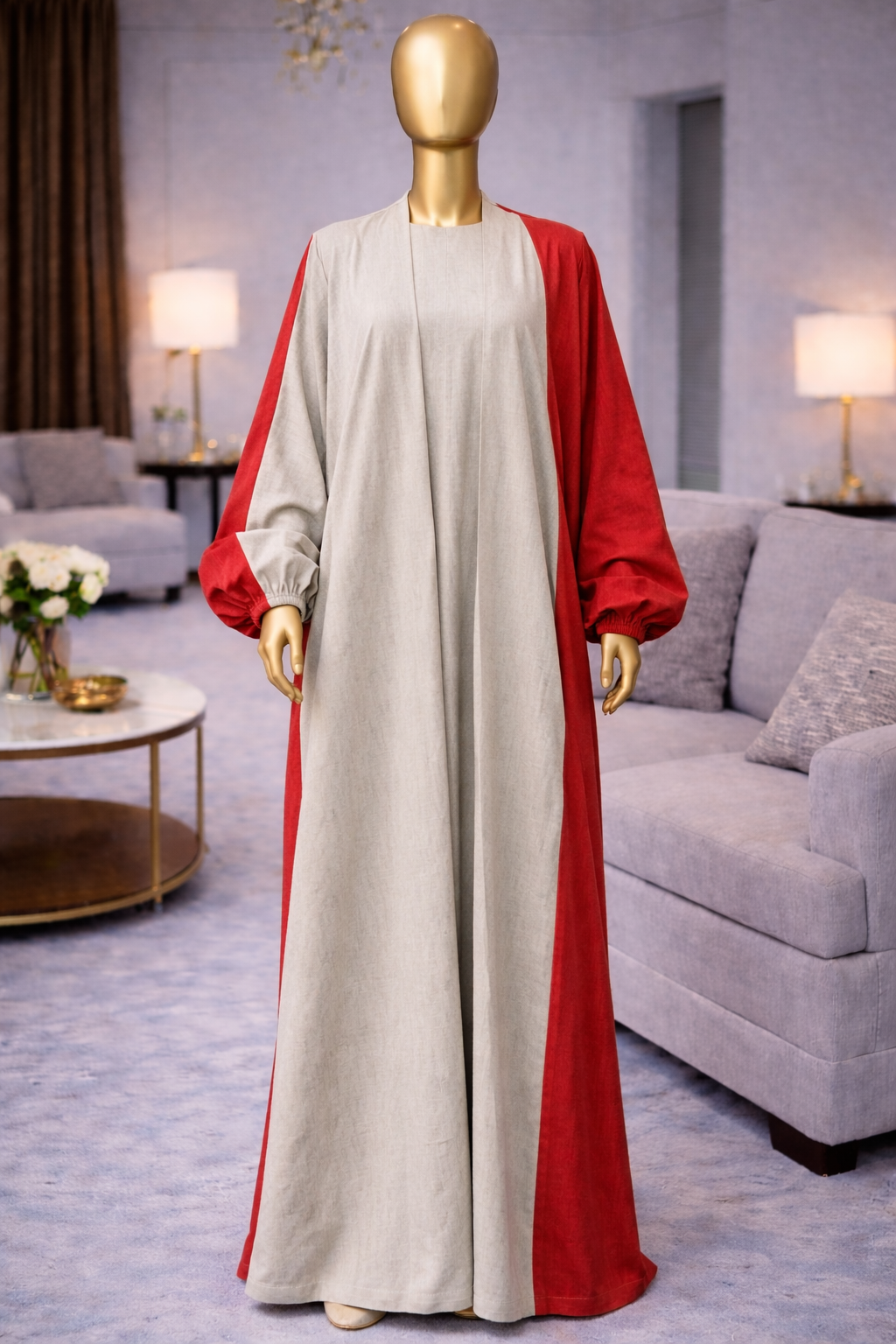 2 colour Linen Abaya - Lamora - Image 7