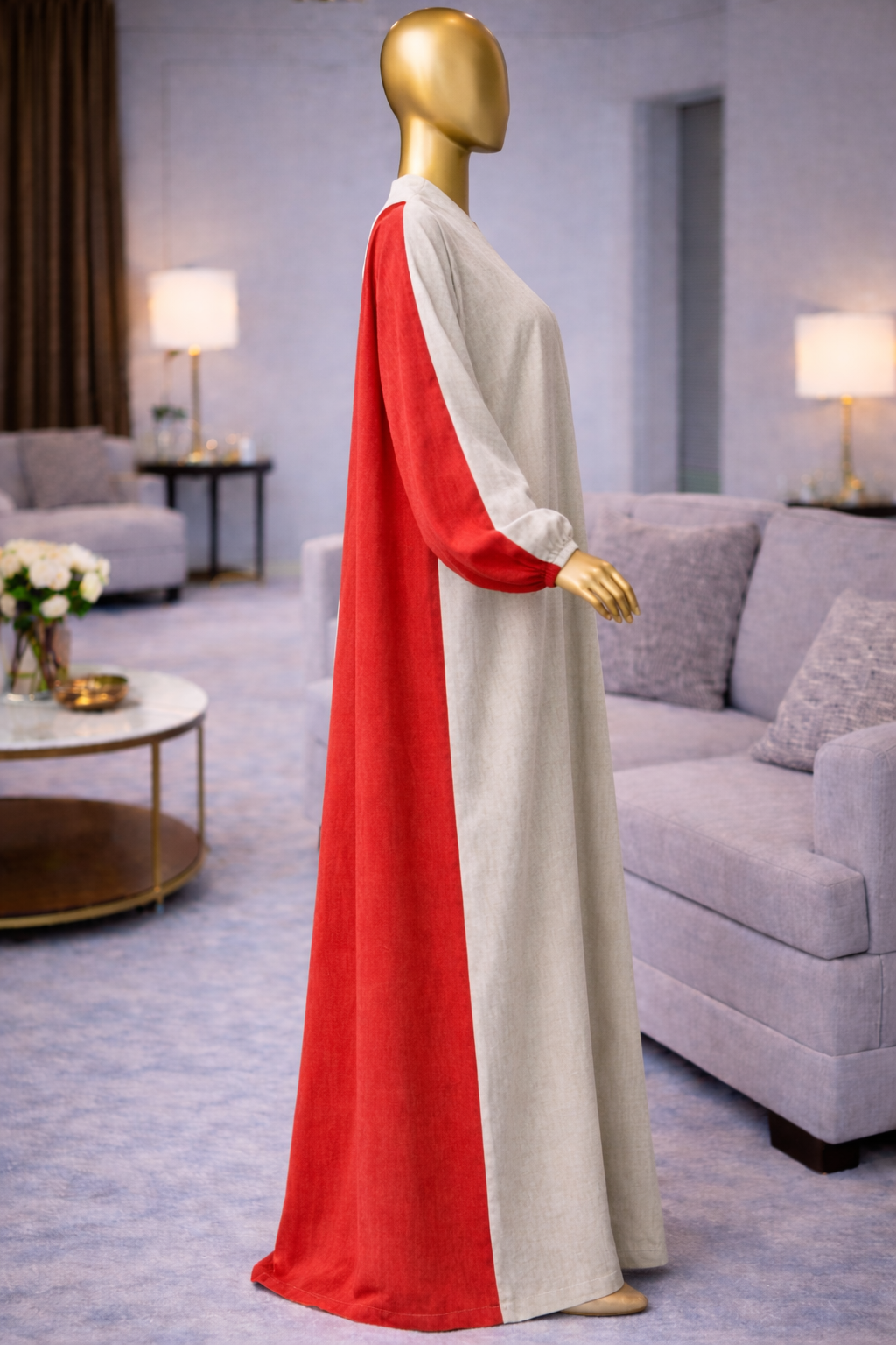 2 colour Linen Abaya - Lamora - Image 6