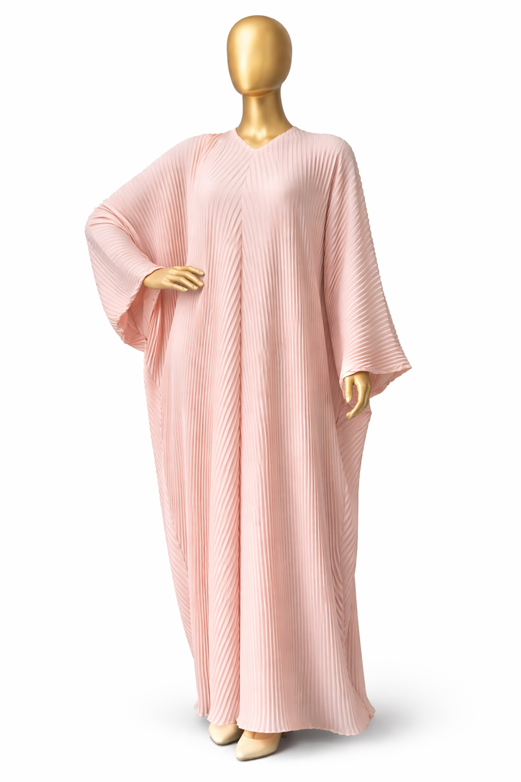 Ladies Jalabiya – Oversized Batwing Sleeve Pleated Abaya in Pastel Pink (2)
