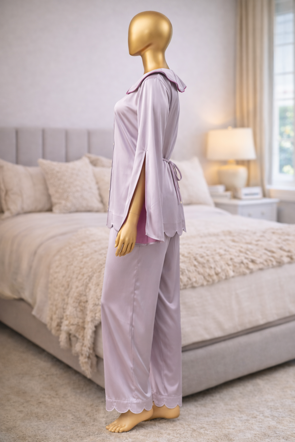 Satin Ladies Pejama Set Two-Piece Sleepwear - Image 6