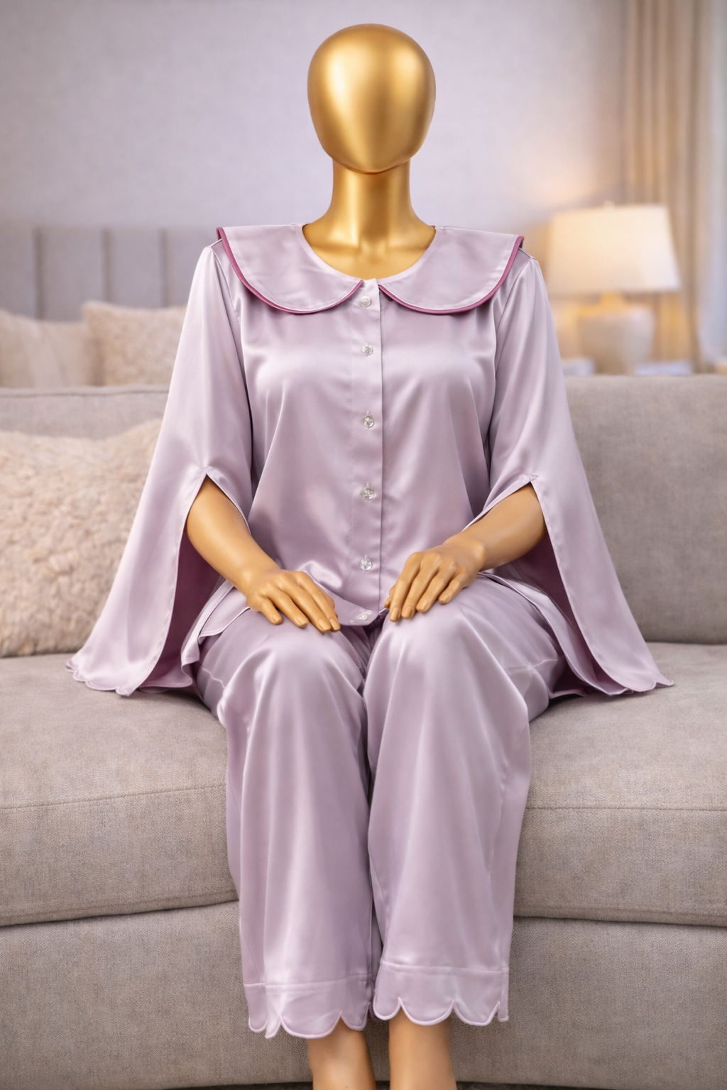 Satin Ladies Pejama Set Two-Piece Sleepwear - Image 4