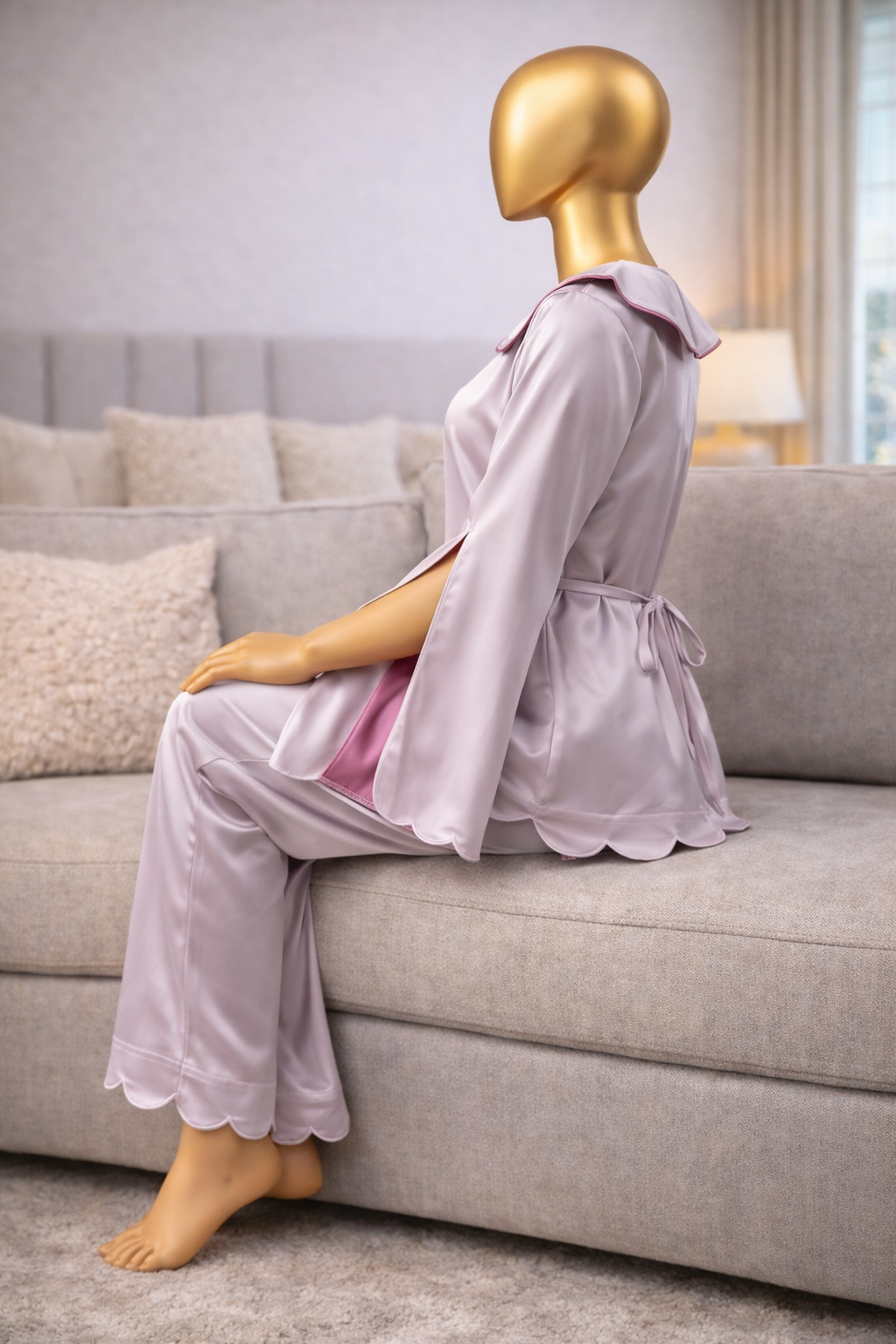 Satin Ladies Pejama Set Two-Piece Sleepwear - Image 3