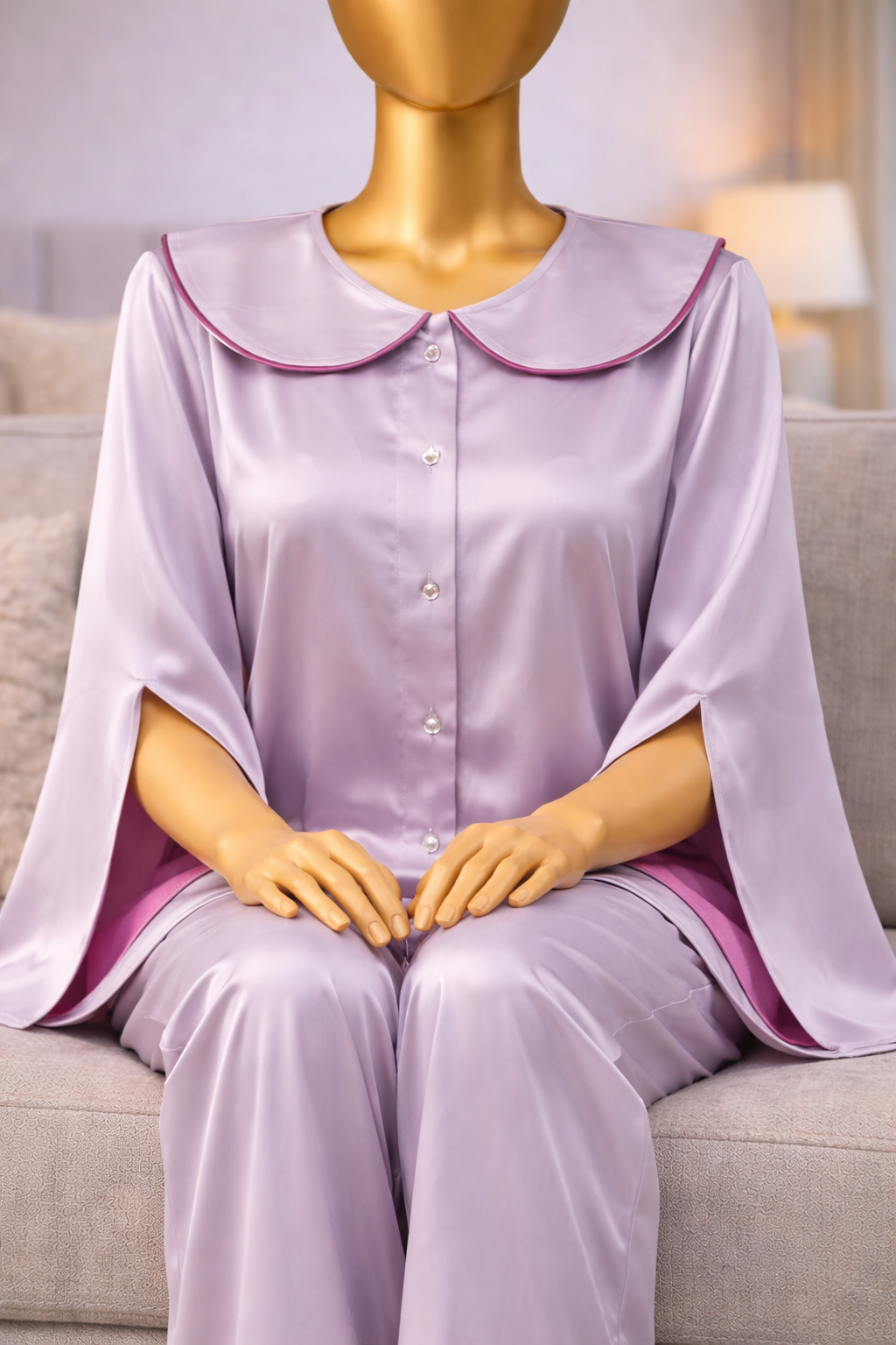 Satin Ladies Pejama Set Two-Piece Sleepwear - Image 8