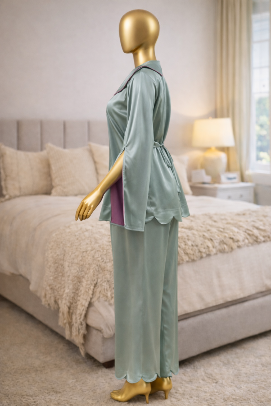 Ladies Pajama Green Armany Satan - Image 5