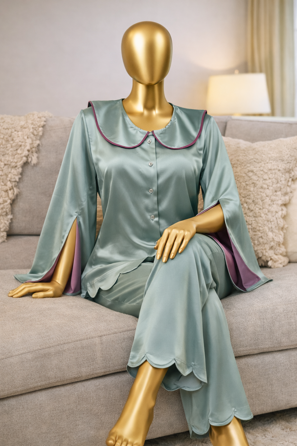 Ladies Pajama Green Armany Satan - Image 3